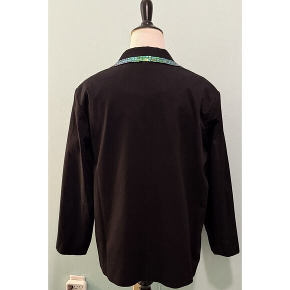 Quacker Factory Blazer Jacket Plus Size 1X Black Sequin Trim One Button - Picture 5 of 6